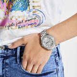 Buy Shop Guess Bedazzle Diamonds Silver Dial Silver Steel Strap Watch For Women - W1097L1 USA Online