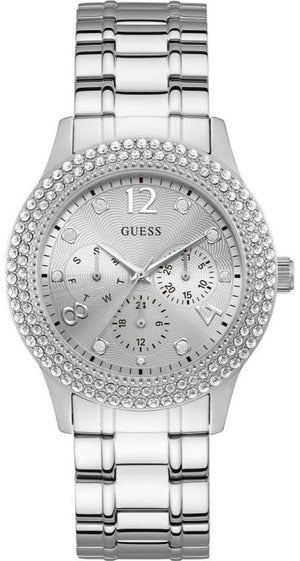 Buy Shop Guess Bedazzle Diamonds Silver Dial Silver Steel Strap Watch For Women - W1097L1 USA Online