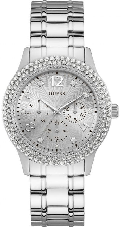 Buy Shop Guess Bedazzle Diamonds Silver Dial Silver Steel Strap Watch For Women - W1097L1 USA Online