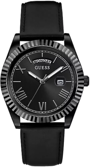 Buy Shop Guess Connoisseur Black Dial Black Leather Strap Watch For Men - GW0353G1 USA Online