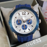 Buy Shop Guess Caliber Chronograph White Dial Blue Rubber Strap Watch for Men - W0864G6 USA Online