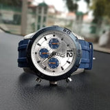 Buy Shop Guess Caliber Chronograph White Dial Blue Rubber Strap Watch for Men - W0864G6 USA Online