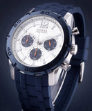 Buy Shop Guess Caliber Chronograph White Dial Blue Rubber Strap Watch for Men - W0864G6 USA Online