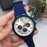 Buy Shop Guess Caliber Chronograph White Dial Blue Rubber Strap Watch for Men - W0864G6 USA Online