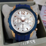 Buy Shop Guess Caliber Chronograph White Dial Blue Silicone Strap Watch for Men - W0864G5 USA Online