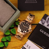 Buy Shop Guess Chaser Chronograph Black Dial Rose Gold Steel Strap Watch for Men - W0170G3 USA Online