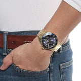 Buy Shop Guess Chaser Multifunction Blue Dial Gold Steel Strap Watch for Men - W0172G5 USA Online