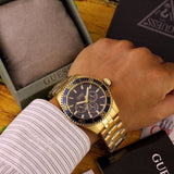 Buy Shop Guess Chaser Multifunction Blue Dial Gold Steel Strap Watch for Men - W0172G5 USA Online
