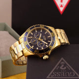 Buy Shop Guess Chaser Multifunction Blue Dial Gold Steel Strap Watch for Men - W0172G5 USA Online