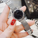 Buy Shop Guess Chelsea Crystals Black Dial Silver Mesh Bracelet Watch For Women - W0647L5 USA Online