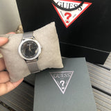 Buy Shop Guess Chelsea Crystals Black Dial Silver Mesh Bracelet Watch For Women - W0647L5 USA Online