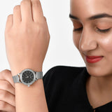 Buy Shop Guess Chelsea Crystals Black Dial Silver Mesh Bracelet Watch For Women - W0647L5 USA Online