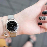 Buy Shop Guess Chelsea Crystals Black Dial Silver Mesh Bracelet Watch For Women - W0647L5 USA Online