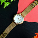 Buy Shop Guess Chelsea Crystals Mother of Pearl White Dial Gold Mesh Bracelet Watch For Women - W0647L7 USA Online