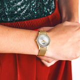 Buy Shop Guess Chelsea Crystals Mother of Pearl White Dial Gold Mesh Bracelet Watch For Women - W0647L7 USA Online