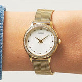 Buy Shop Guess Chelsea Crystals Mother of Pearl White Dial Gold Mesh Bracelet Watch For Women - W0647L7 USA Online