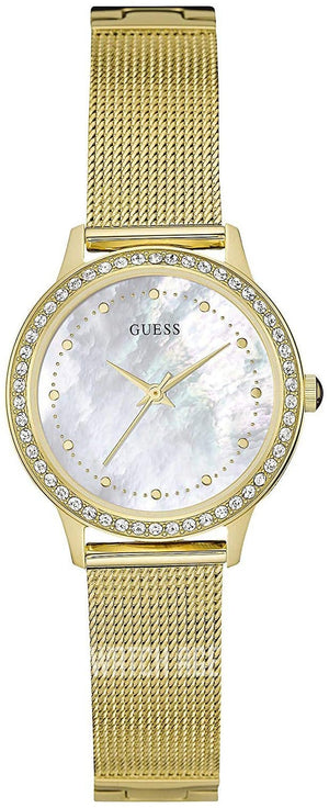 Buy Shop Guess Chelsea Mother of Pearl White Dial Gold Mesh Strap Watch For Women - W0647L3 USA Online