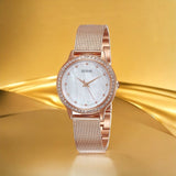 Buy Shop Guess Chelsea Mother of Pearl White Dial Rose Gold Mesh Strap Watch For Women - W0647L2 USA Online