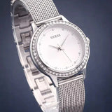 Buy Shop Guess Chelsea Quartz Silver Dial Silver Mesh Strap Watch For Women - W0647L6 USA Online