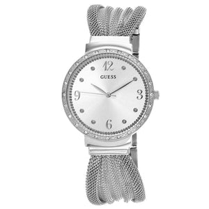 Buy Shop Guess Chiffon Silver Dial Silver Mesh Bracelet Watch For Women - W1083L1 USA Online