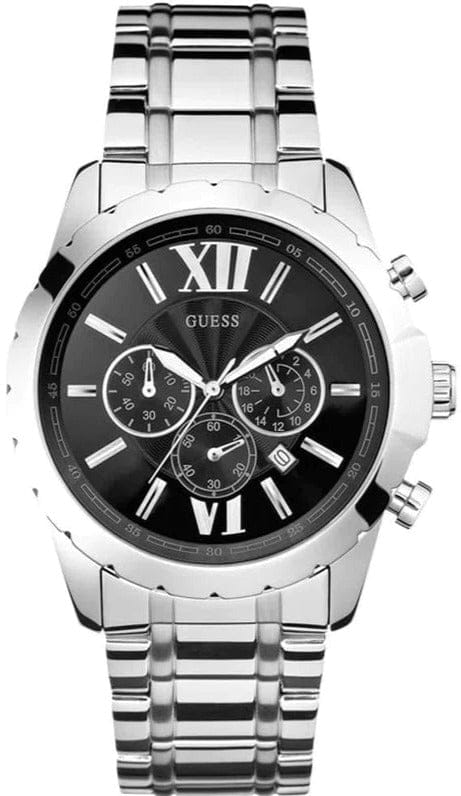 Buy Shop Guess Chronograph Black Dial Silver Steel Strap Watch for Men - W0193G2 USA Online