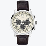 Buy Shop Guess Chronograph Quartz White Dial Brown Leather Strap Watch For Men - W0380G1 USA Online