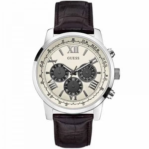 Buy Shop Guess Chronograph Quartz White Dial Brown Leather Strap Watch For Men - W0380G1 USA Online