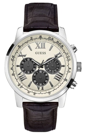 Buy Shop Guess Chronograph Quartz White Dial Brown Leather Strap Watch For Men - W0380G1 USA Online