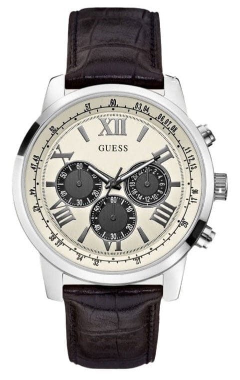 Buy Shop Guess Chronograph Quartz White Dial Brown Leather Strap Watch For Men - W0380G1 USA Online