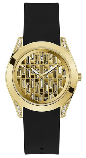 Buy Shop Guess Clarity Gold Dial Black Silicone Strap Watch for Women - GW0109L1 USA Online