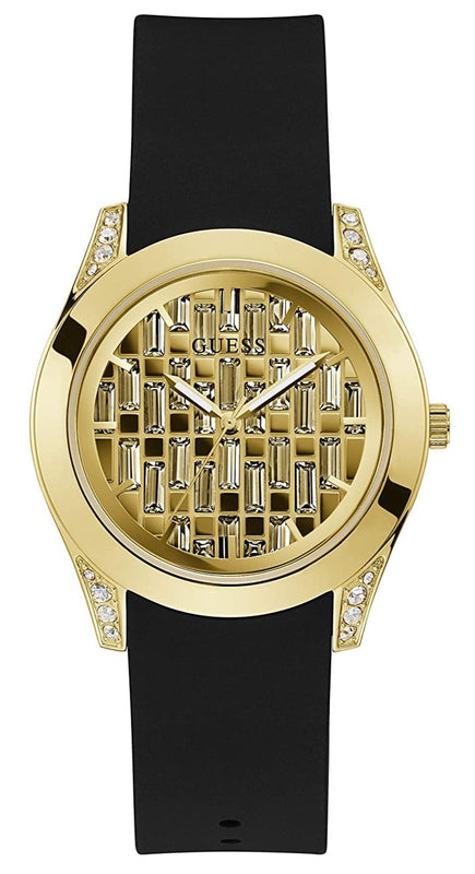 Buy Shop Guess Clarity Gold Dial Black Silicone Strap Watch for Women - GW0109L1 USA Online