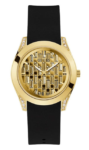 Buy Shop Guess Clarity Gold Dial Black Silicone Strap Watch for Women - GW0109L1 USA Online