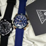 Buy Shop Guess Commander Black Dial Black Rubber Strap Watch for Men - GW0211G3 USA Online