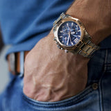Buy Shop Guess Commander Chronograph Blue Dial Two Tone Steel Strap Watch for Men - GW0056G5 USA Online