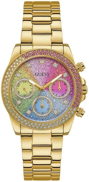 Buy Shop Guess Confetti Chronograph Rainbow Dial Gold Steel Strap Watch For Women - GW0483L4 USA Online