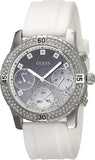 Guess Confetti Crystal Black Dial White Silicone Strap Watch For Women - W1098L1