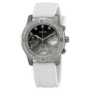 Buy Shop Guess Confetti Crystal Black Dial White Silicone Strap Watch For Women - W1098L1 USA Online