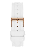 Guess Confetti Crystal Rose Gold Dial White Silicone Strap Watch For Women - W1098L5