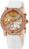 Guess Confetti Crystal Rose Gold Dial White Silicone Strap Watch For Women - W1098L5