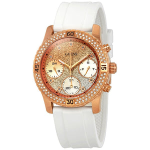 Buy Shop Guess Confetti Crystal Rose Gold Dial White Silicone Strap Watch For Women - W1098L5 USA Online