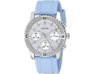 Buy Shop Guess Confetti Crystal Silver Dial Blue Rubber Strap Watch For Women - W1098L3 USA Online