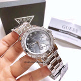 Buy Shop Guess Confetti Diamonds Blue Dial Silver Steel Strap Watch for Women - W0774L6 USA Online