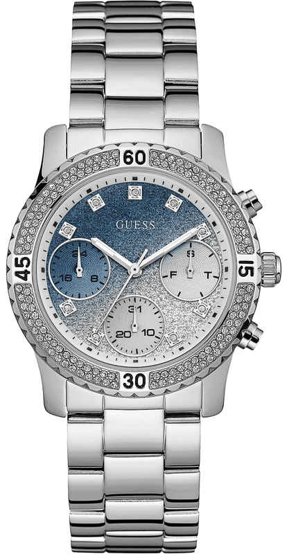 Buy Shop Guess Confetti Diamonds Blue Dial Silver Steel Strap Watch for Women - W0774L6 USA Online