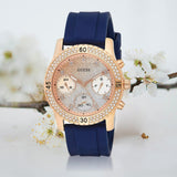 Buy Shop Guess Confetti Diamonds Gold Dial Blue Rubber Strap Watch For Women - W1098L6 USA Online