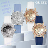 Buy Shop Guess Confetti Diamonds Gold Dial Blue Rubber Strap Watch For Women - W1098L6 USA Online