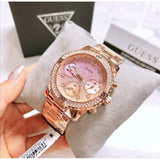 Guess Confetti Pink Dial Rose Gold Steel Strap Watch For Women - W0774L3