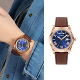 Buy Shop Guess Connoisseur Blue Dial Brown Leather Strap Watch For Men - GW0353G2 USA Online