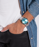 Buy Shop Guess Connoisseur Turquoise Dial Silver Steel Strap Watch for Men - GW0265G11 USA Online