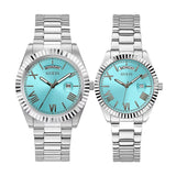 Buy Shop Guess Connoisseur Turquoise Dial Silver Steel Strap Watch for Men - GW0265G11 USA Online