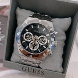 Buy Shop Guess Continental Black Dial Silver Steel Strap Watch for Men - GW0260G1 USA Online